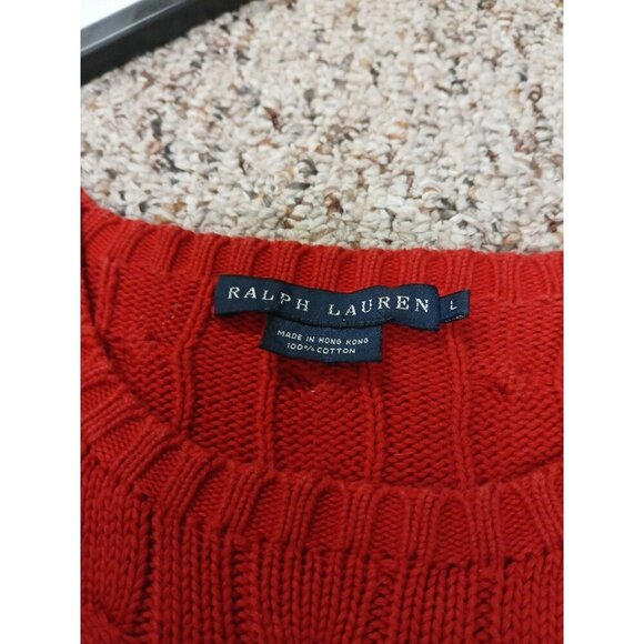 Ralph Lauren  Sweater Womens Large Red Cotton Cable Knit Pullover!! - Picture 3 of 6